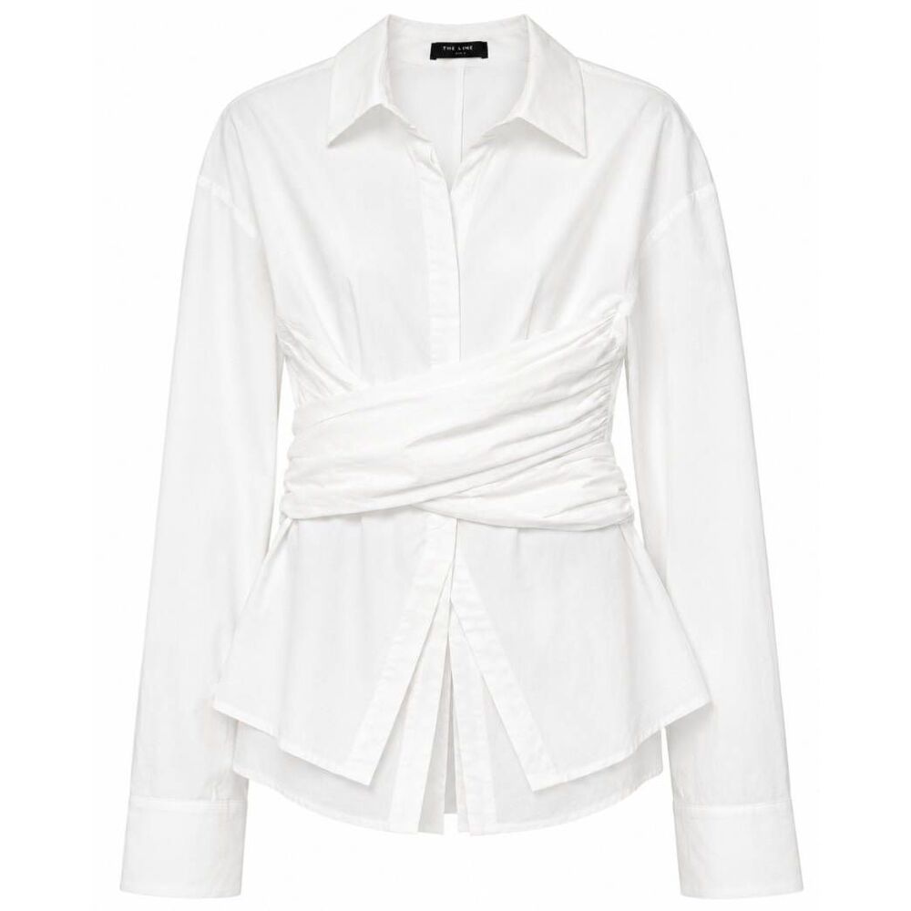 Eliya the label Womens small white shabby chic shirt cinched button down top